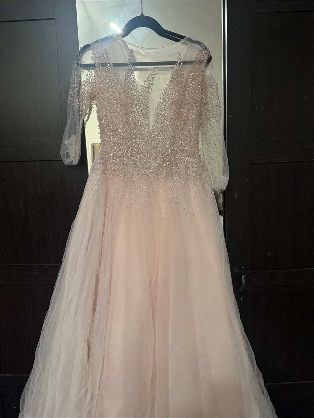 Girls Pink Tulle Ball Gown Dress with Beaded Bodice